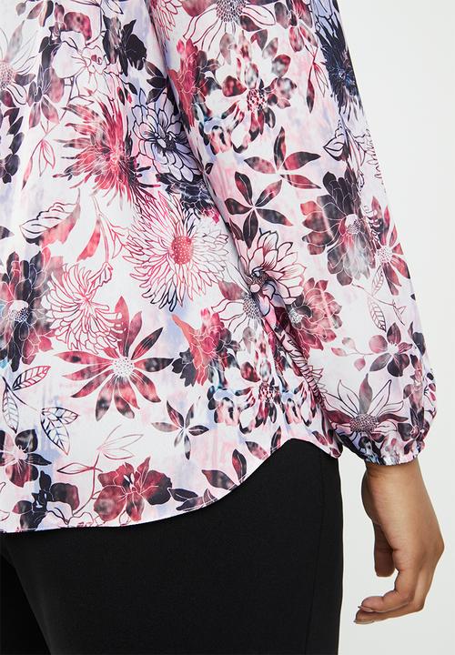 edit Plus - Sheer balloon sleeve blouse - multi