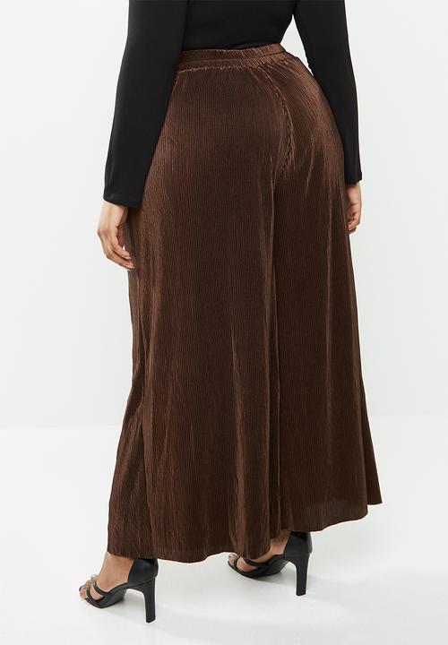 Glamorous - Plus plisse wide leg trouser - brown