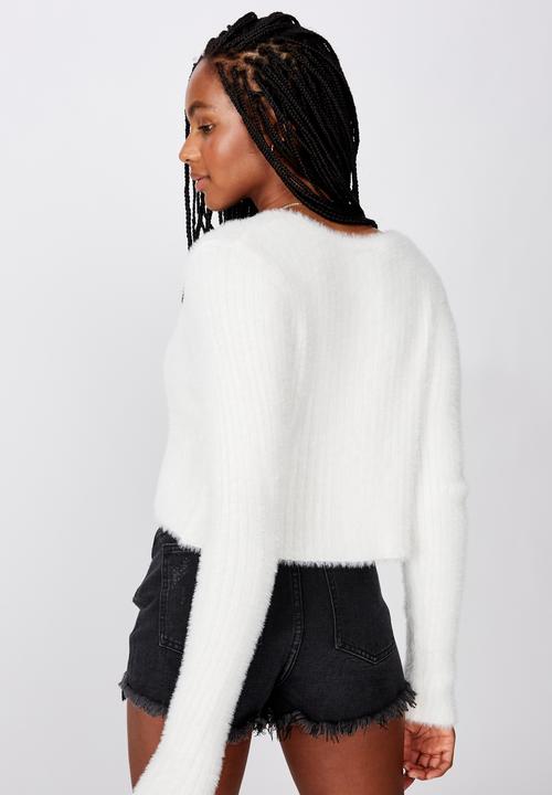 Factorie - Fluffy crop cardi - white