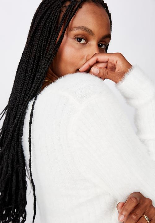 Factorie - Fluffy crop cardi - white