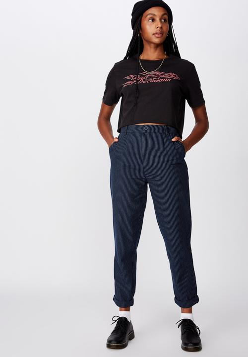 Factorie - Tapered leg check pant - navy & white 