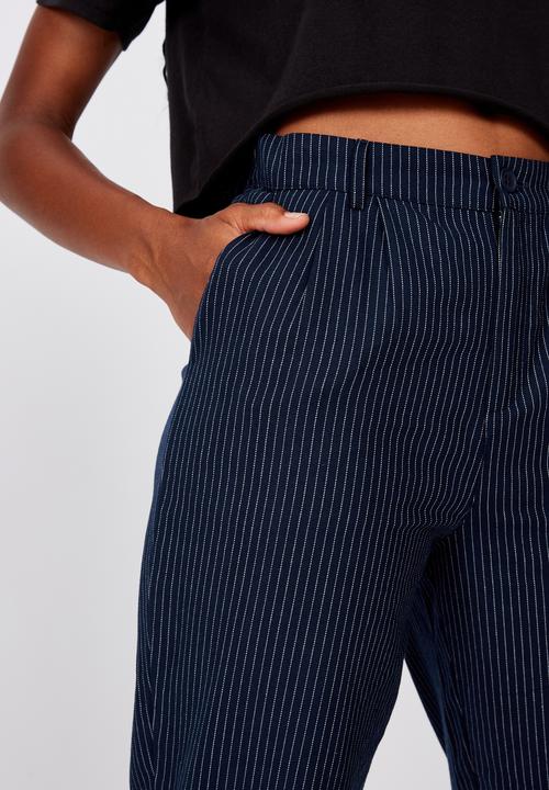Factorie - Tapered leg check pant - navy & white 