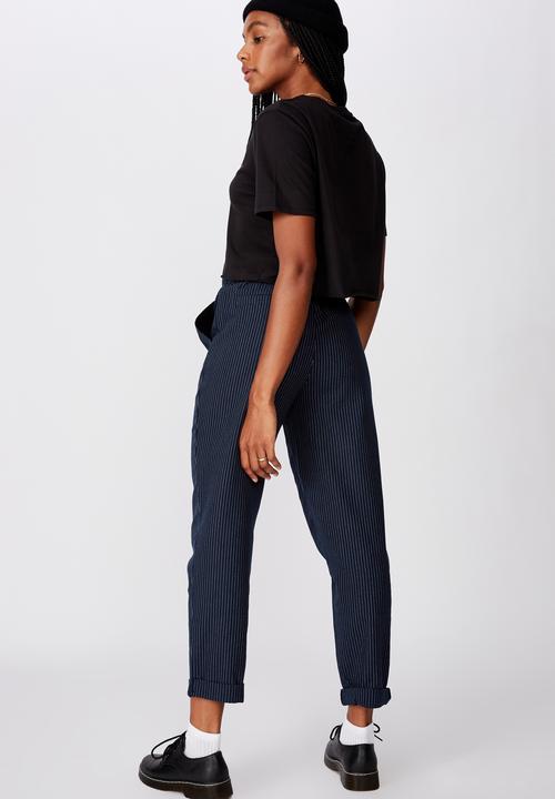 Factorie - Tapered leg check pant - navy & white 