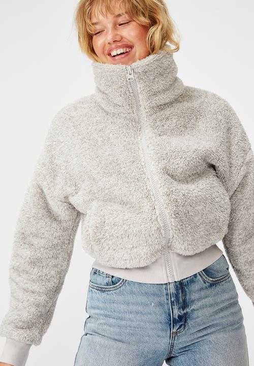 Factorie - Plush zip thru bomber - grey