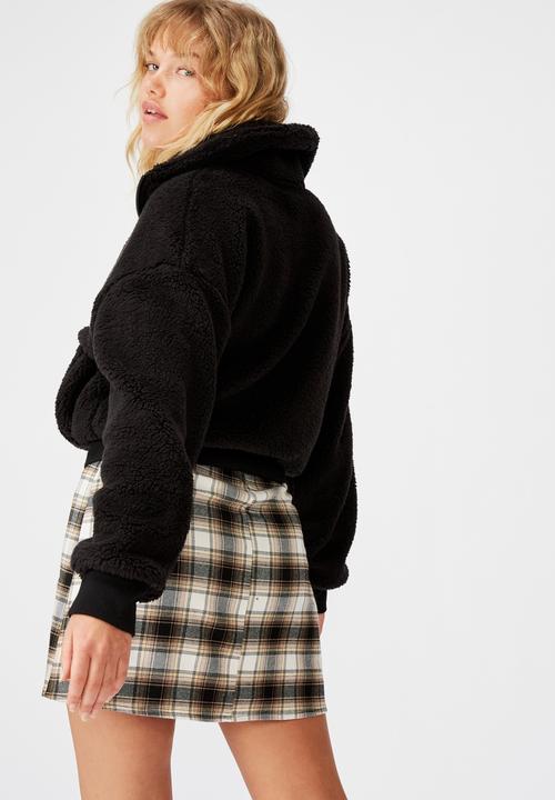 Factorie - Plush zip thru bomber - black