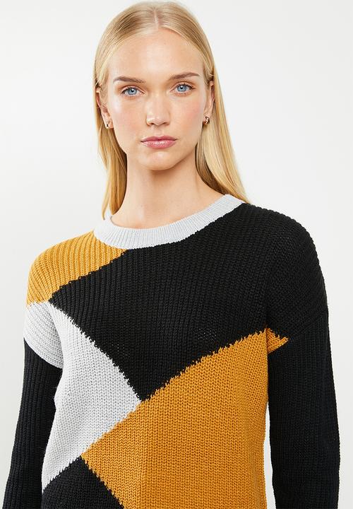 Jacqueline de Yong - Heavy long sleeve o-neck pullover - black & yellow