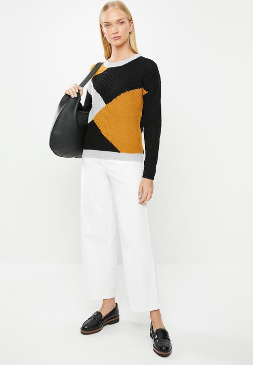 Jacqueline de Yong - Heavy long sleeve o-neck pullover - black & yellow