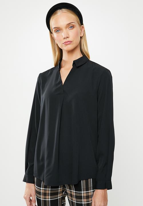 Vero Moda - Genia long sleeve V-neck top - black