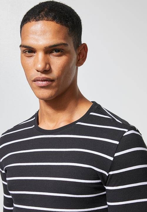 Superbalist - Stripe crew neck tee - black & white