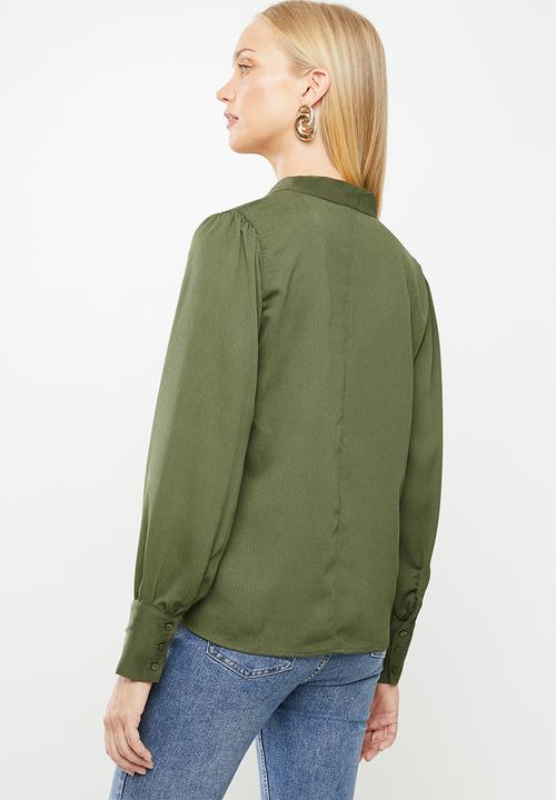 Jacqueline de Yong - Aubrey long sleeve bow-neck top - khaki 