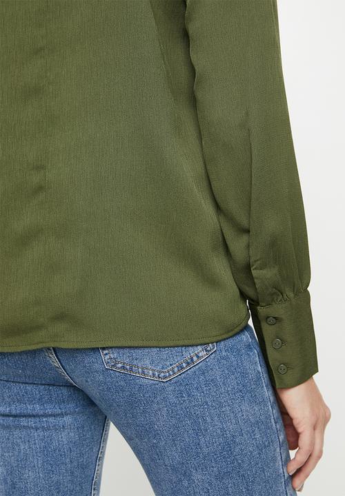 Jacqueline de Yong - Aubrey long sleeve bow-neck top - khaki 