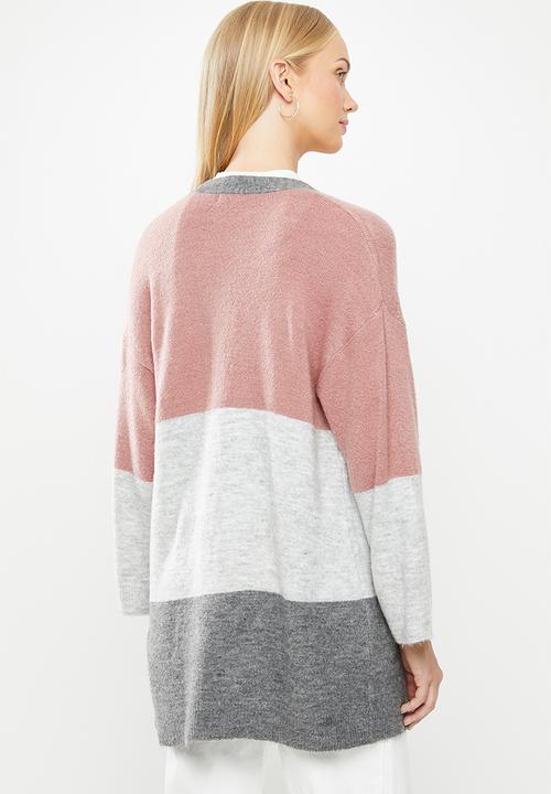 Jacqueline de Yong - Newelanor long sleeve cardigan - grey & pink 
