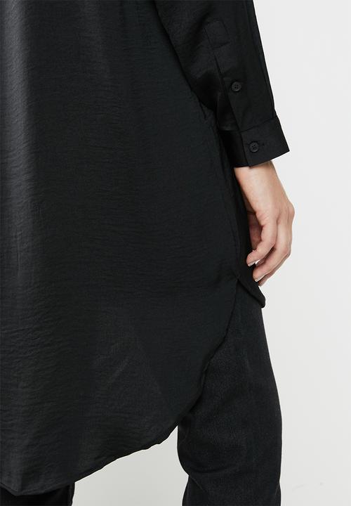 Jacqueline de Yong - Tara long sleeve hi-low long shirt - black