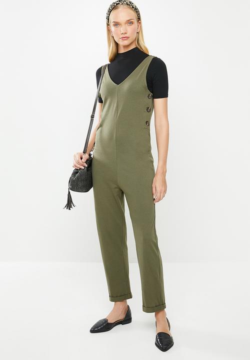 Jacqueline de Yong - Saki sleeveless button jumpsuit - green 