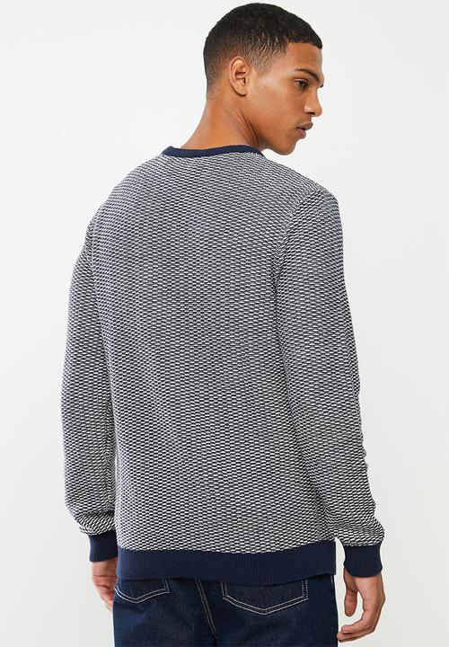 Selected Homme - Aiden camp crew neck sweater - blue & white