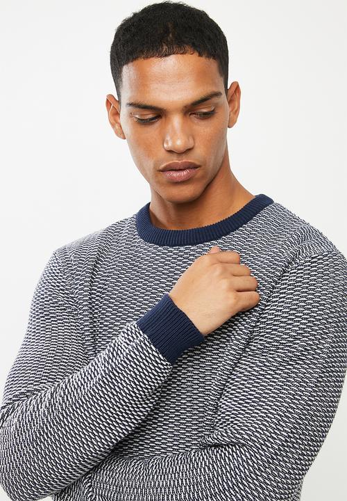 Selected Homme - Aiden camp crew neck sweater - blue & white