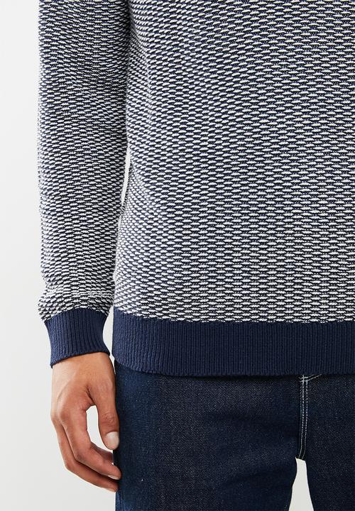 Selected Homme - Aiden camp crew neck sweater - blue & white
