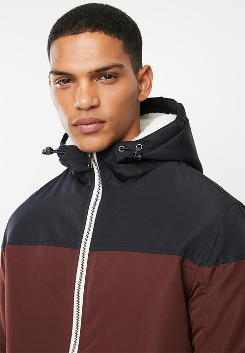 Brave Soul - Koeman colour block jacket - burgundy & navy