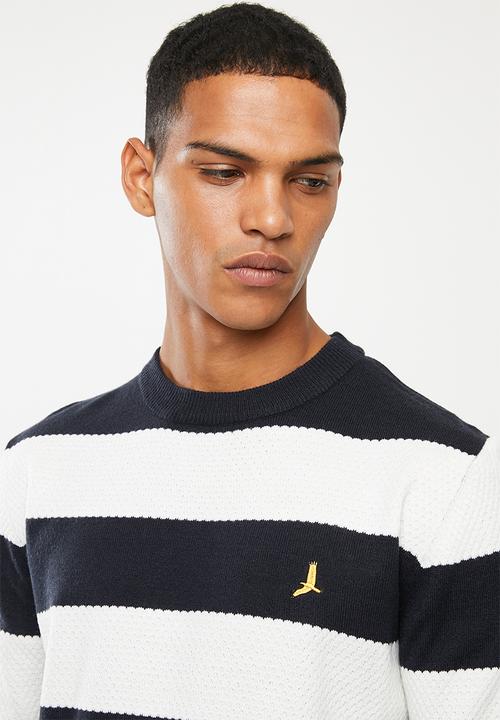 Brave Soul - Tamson stripe crew knitwear - navy & white 