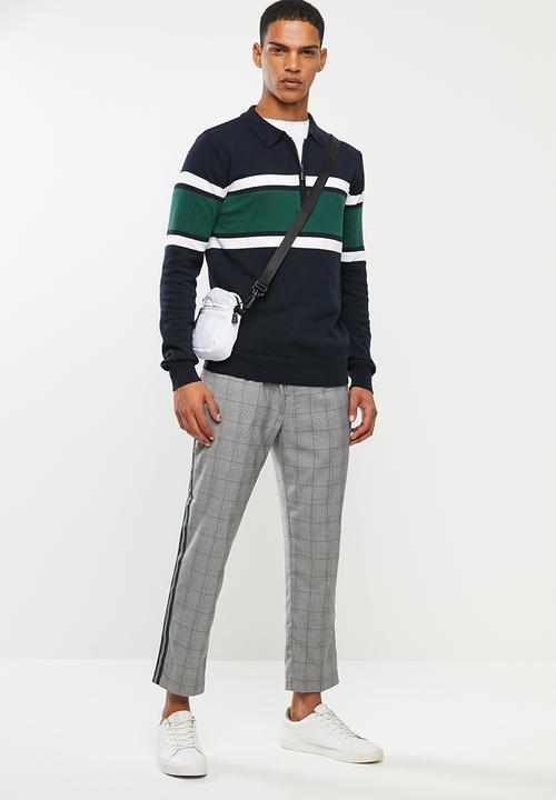 Brave Soul - Webster 1/4 zip knitwear - navy & green 