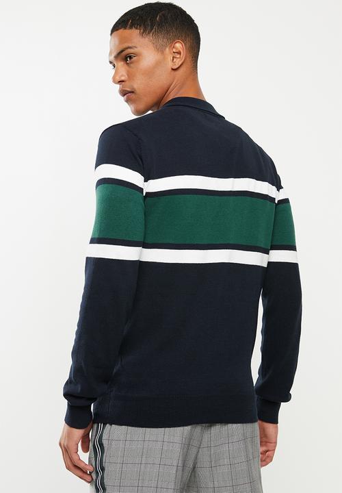 Brave Soul - Webster 1/4 zip knitwear - navy & green 