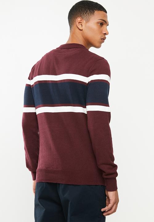 Brave Soul - Webster 1/4 zip knitwear - burgundy & navy 
