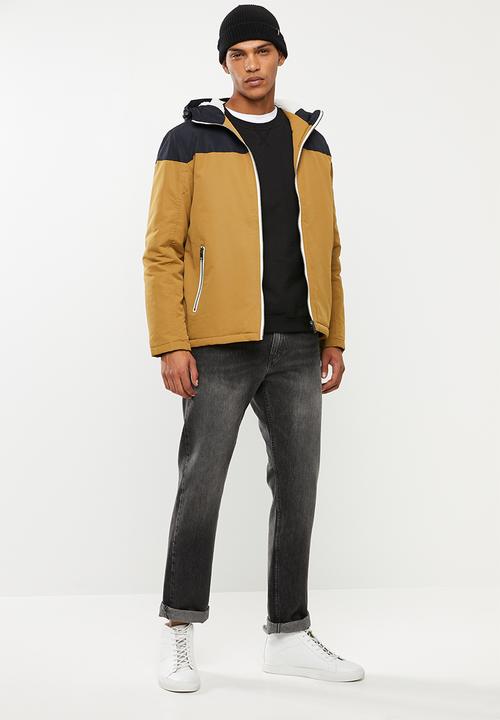Brave Soul - Koeman colour block jacket - mustard & navy