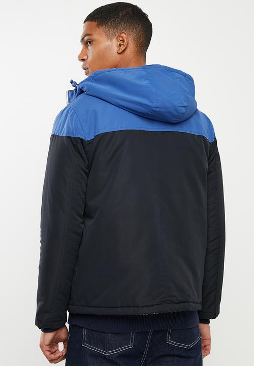 Brave Soul - Koeman colour block jacket - navy & blue 