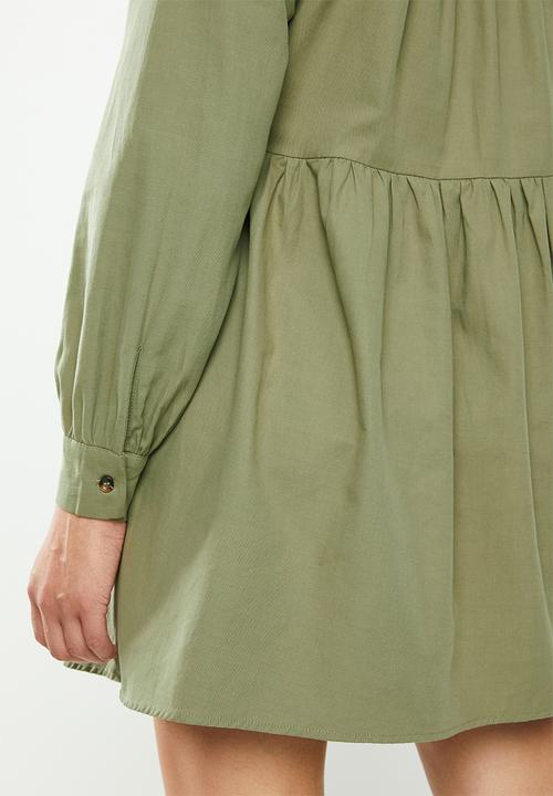Glamorous - Button through babydoll dress - khaki