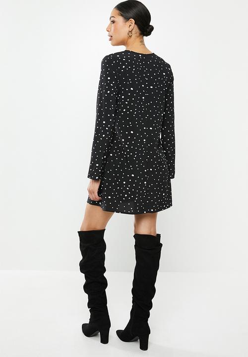 Glamorous - Messy spot tunic dress - black & white