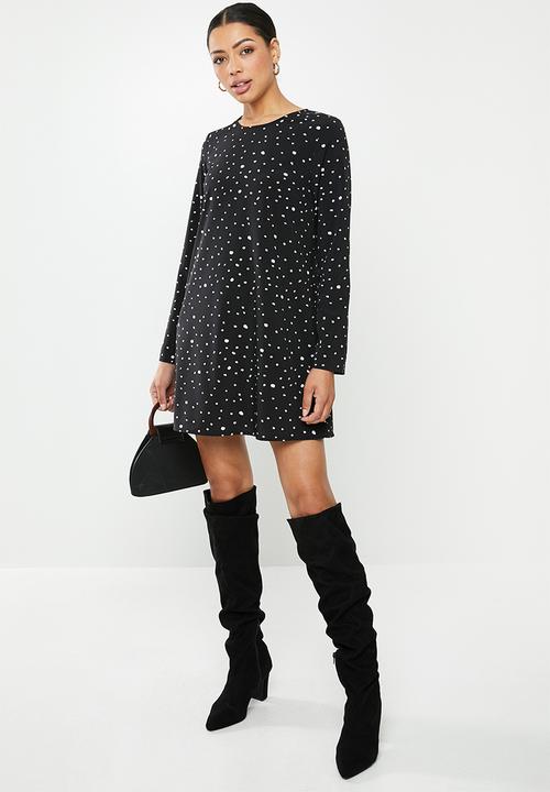 Glamorous - Messy spot tunic dress - black & white