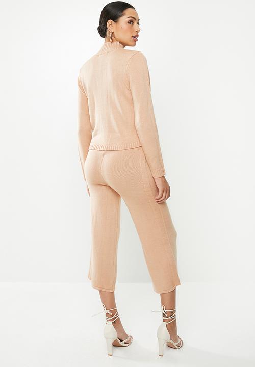 Missguided - High neck jumper side split jogger coord - pink