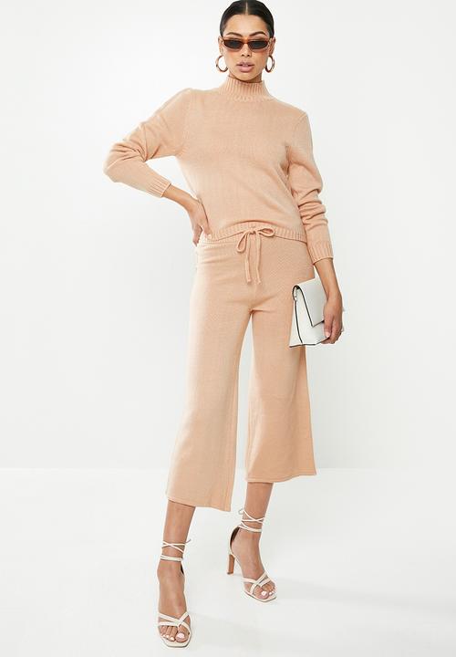 Missguided - High neck jumper side split jogger coord - pink