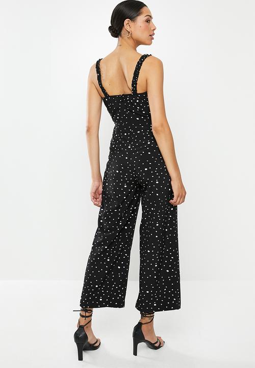 Glamorous - Messy spot spaghetti strap jumpsuit - black & white