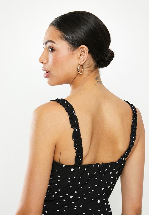 Glamorous - Messy spot spaghetti strap jumpsuit - black & white