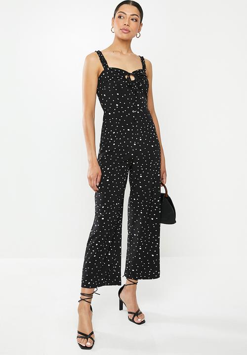 Glamorous - Messy spot spaghetti strap jumpsuit - black & white