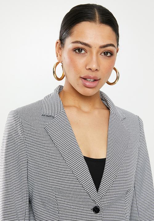 Missguided - Houndstooth check cropped blazer - black & white