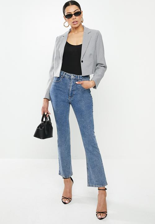 Missguided - Houndstooth check cropped blazer - black & white