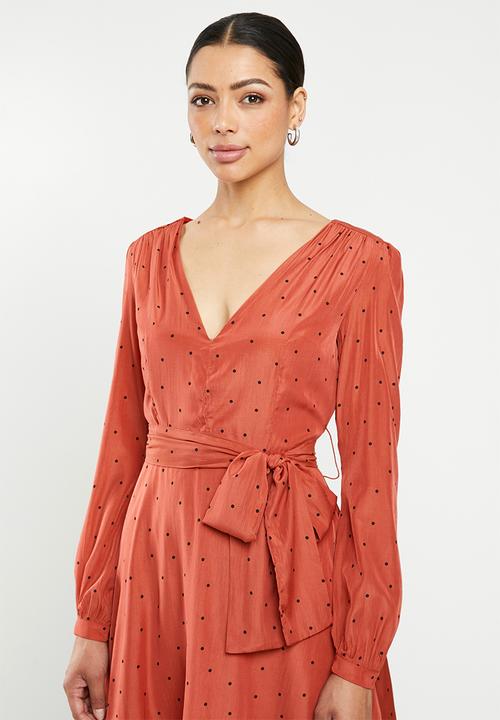 Glamorous - Mini spot dress - orange & black 