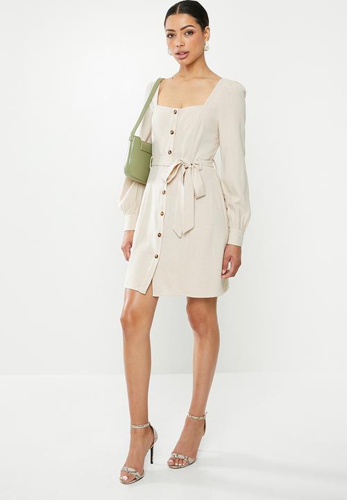 Glamorous - Button through mini with square neck - beige 