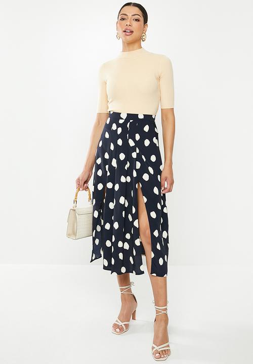 Glamorous - Messy spot skirt - navy & cream 