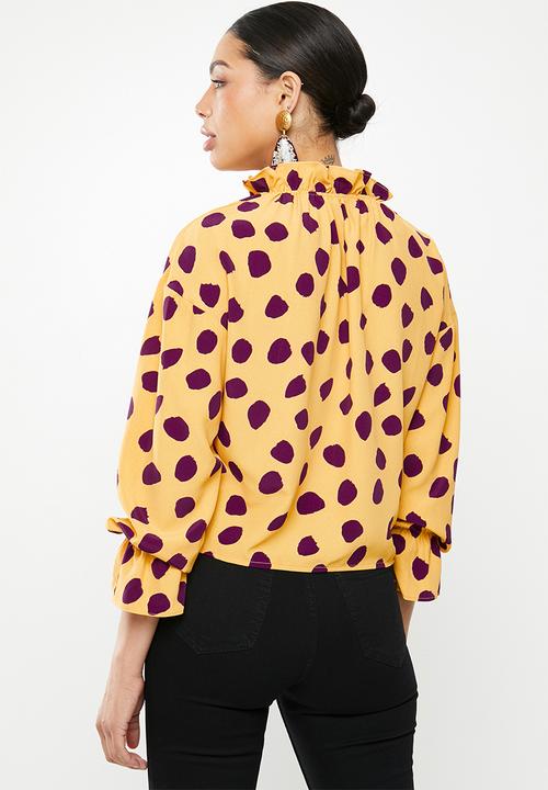 Glamorous - Purple spot blouse - yellow & purple 
