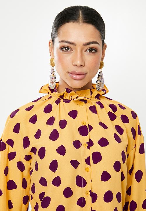 Glamorous - Purple spot blouse - yellow & purple 