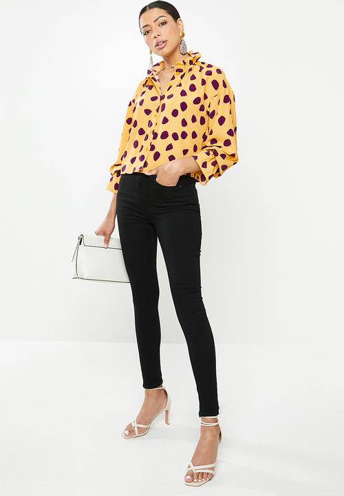 Glamorous - Purple spot blouse - yellow & purple 