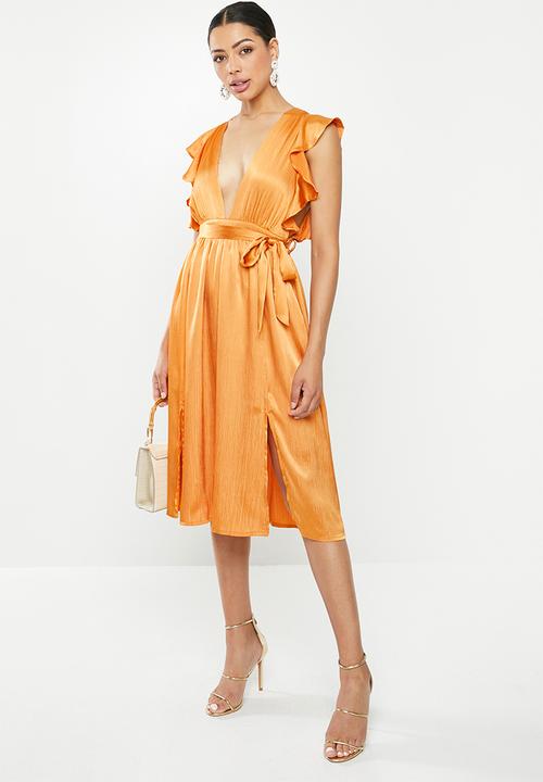 Glamorous - Crinkle satin ruffle dress - orange 