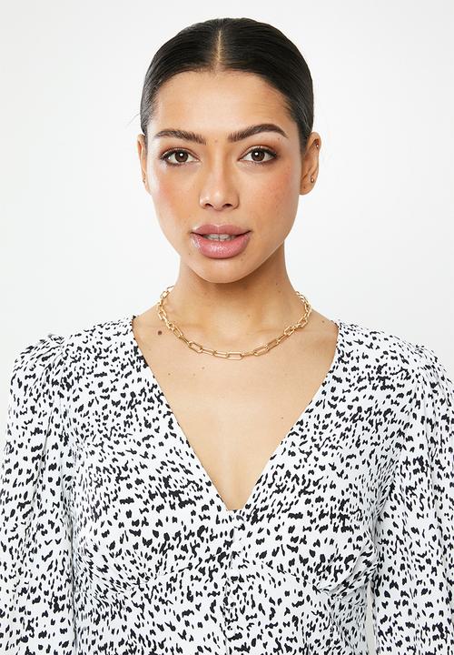 Glamorous - Mono leopard V-neck blouse - black & white