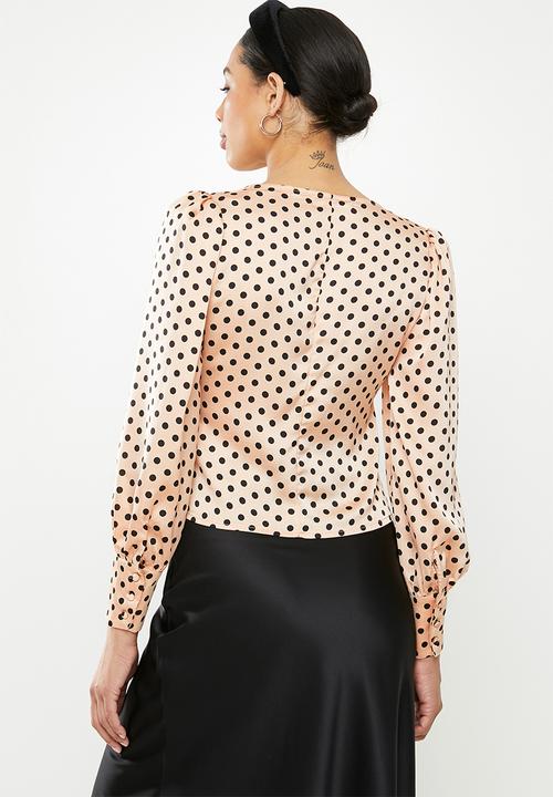 Glamorous - Vneck spot blouse - peach & black