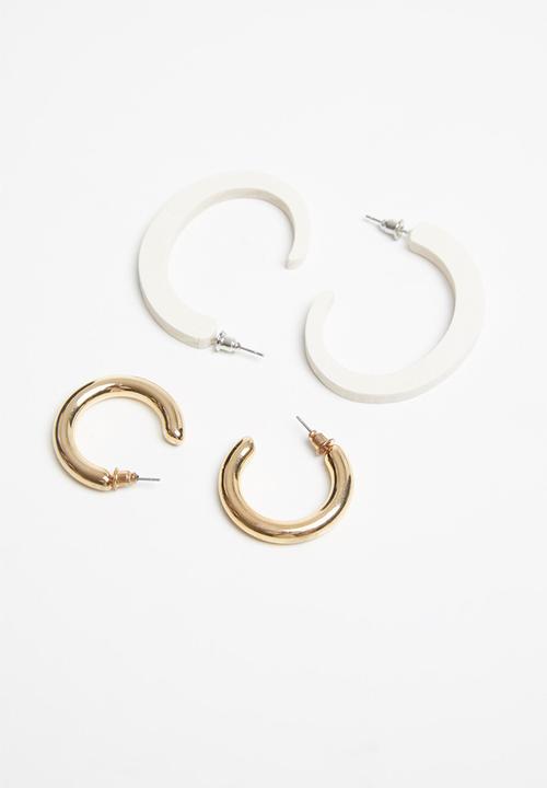 Superbalist - 2 Pack hoop earrings set - gold & white