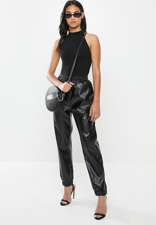 Missguided - Petite pu trackpants - black