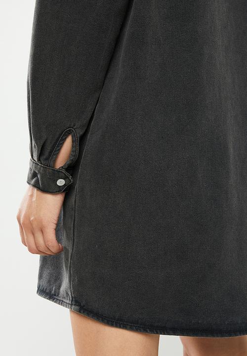 Missguided - Utility zip through denim shirt dress - black